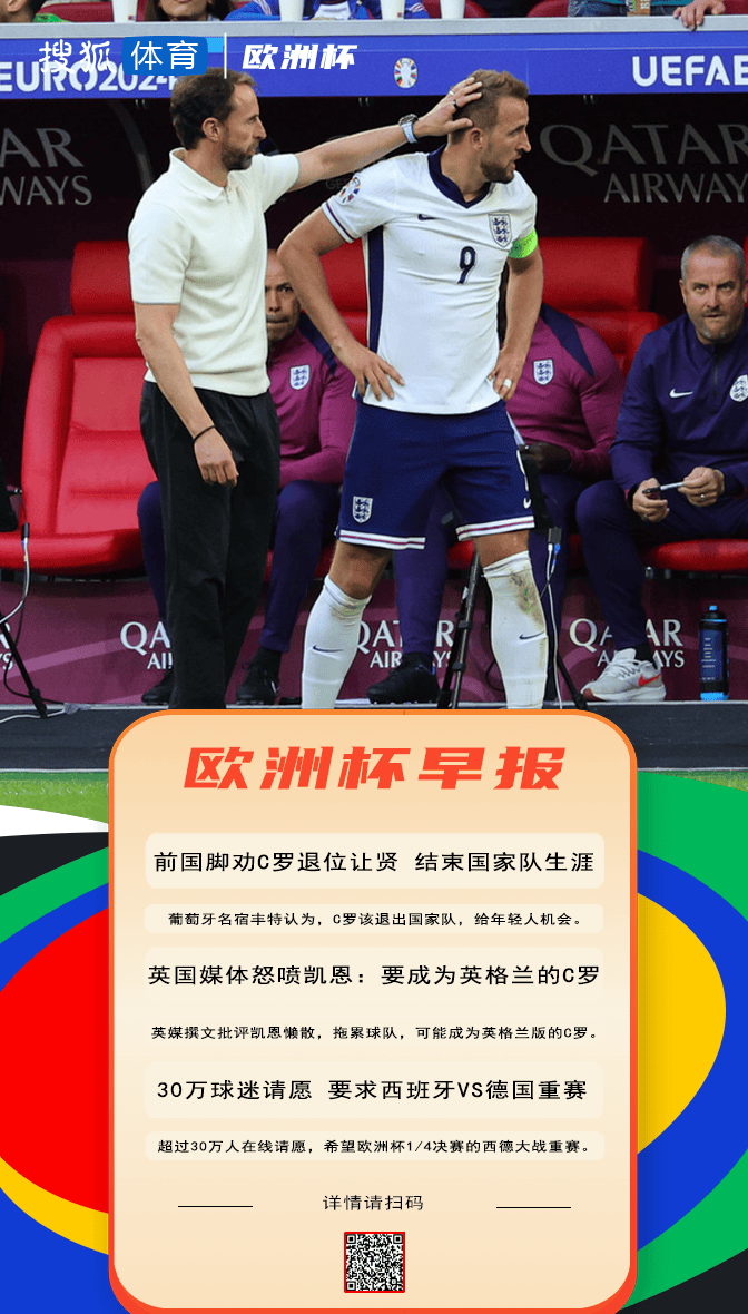 【168sports】欧洲杯早报：前国脚劝C罗退位让贤 英媒喷凯恩=三狮CR7